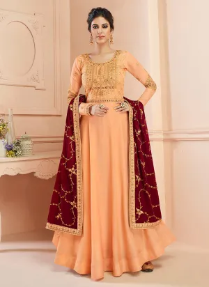 Orange And Maroon Traditional Anarkali Suit