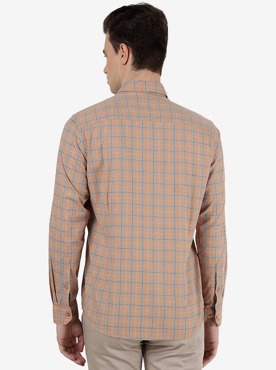 Orange Checked Slim Fit Semi Casual Shirt | Greenfibre