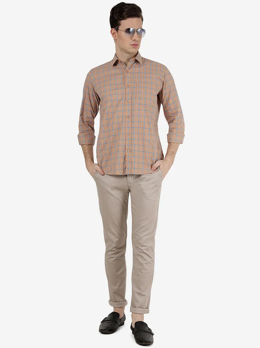 Orange Checked Slim Fit Semi Casual Shirt | Greenfibre
