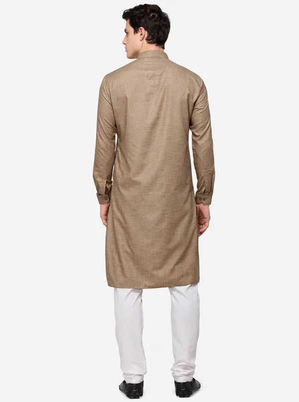 Otter Brown Self Textured Regular Fit Modi Kurta | JadeBlue