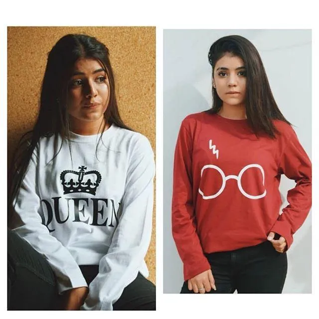 Pack of 2 - White Queen and Red Harry Glasses Printed T-Shirt For Women