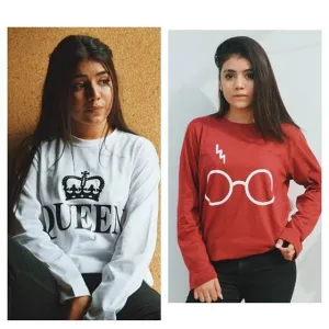 Pack of 2 - White Queen and Red Harry Glasses Printed T-Shirt For Women