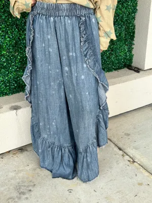 Patchwork Skies Ruffle Pants