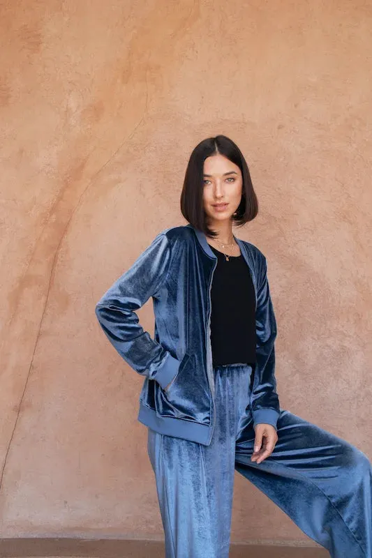 Payton Bomber Velvet Jacket - NY Blue