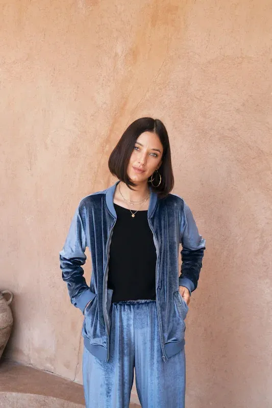Payton Bomber Velvet Jacket - NY Blue