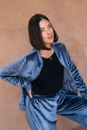 Payton Bomber Velvet Jacket - NY Blue