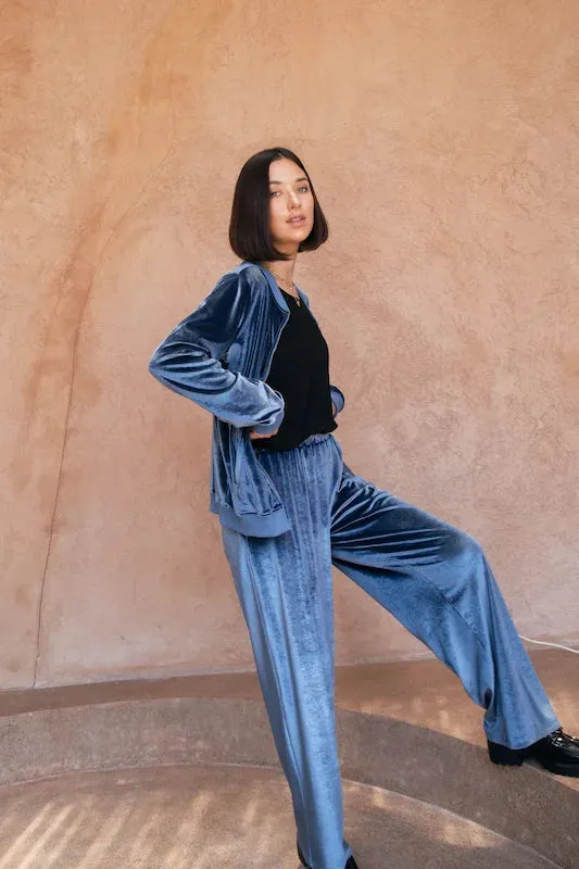 Payton Bomber Velvet Jacket - NY Blue