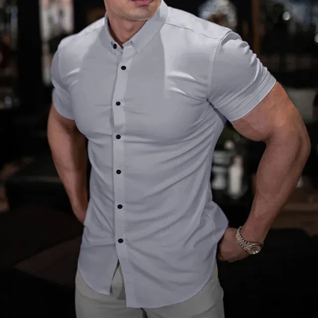 PerfectPress Herren Sommer Business-Hemden Bügelfrei Knitterfrei