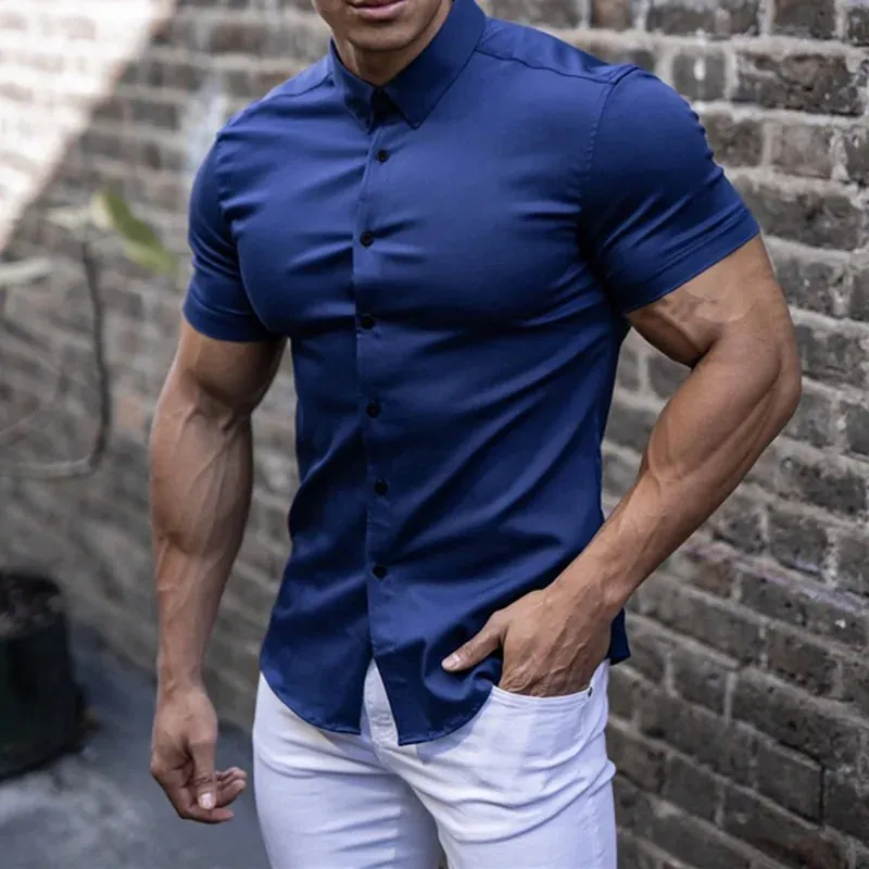 PerfectPress Herren Sommer Business-Hemden Bügelfrei Knitterfrei
