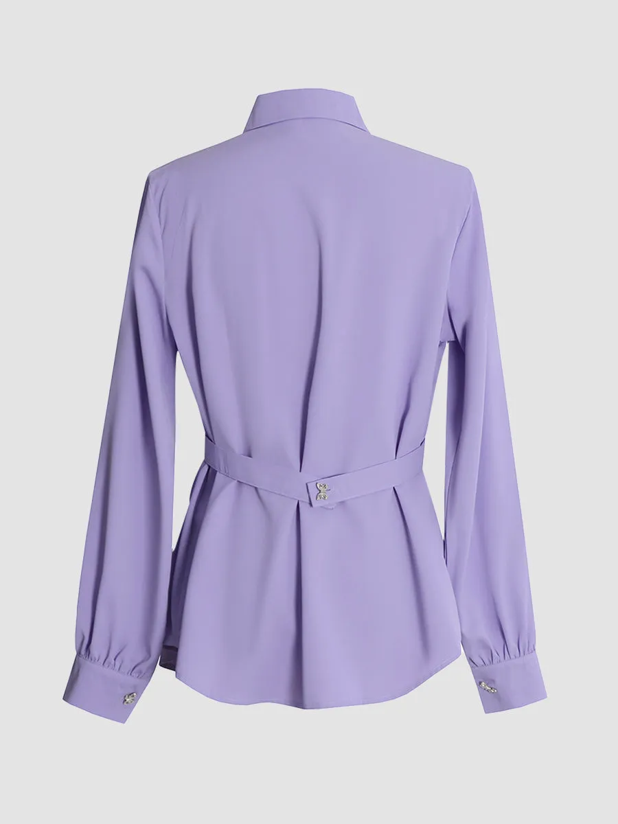 Pinch Pleat Split Shirt Top with Belt