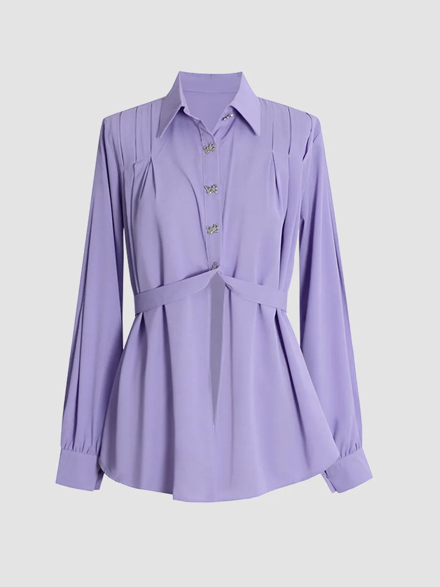Pinch Pleat Split Shirt Top with Belt