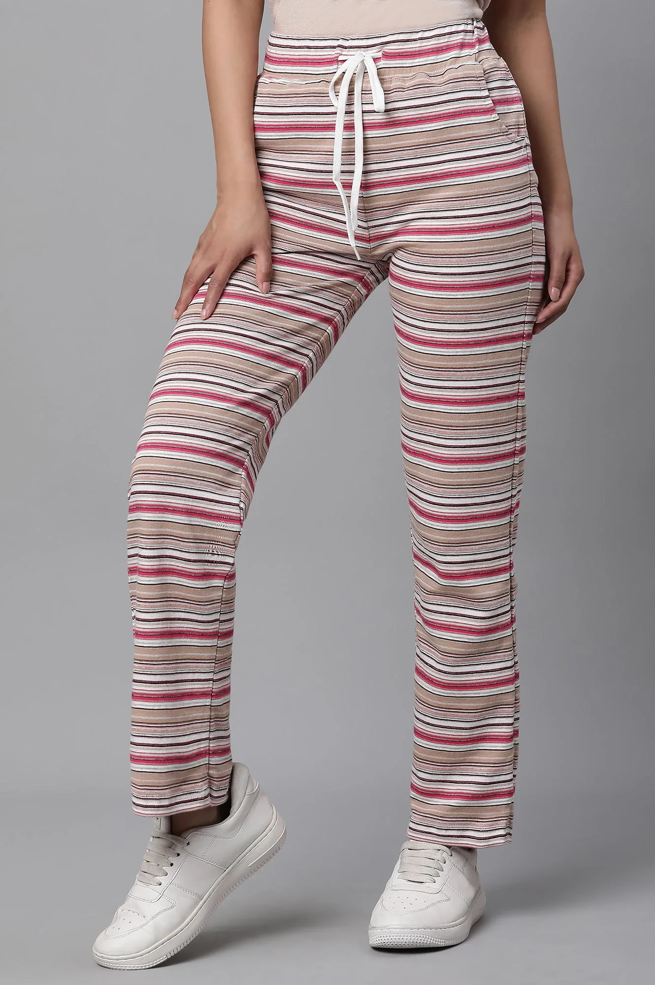 Pink Stripe Printed Lounge Wear Pants