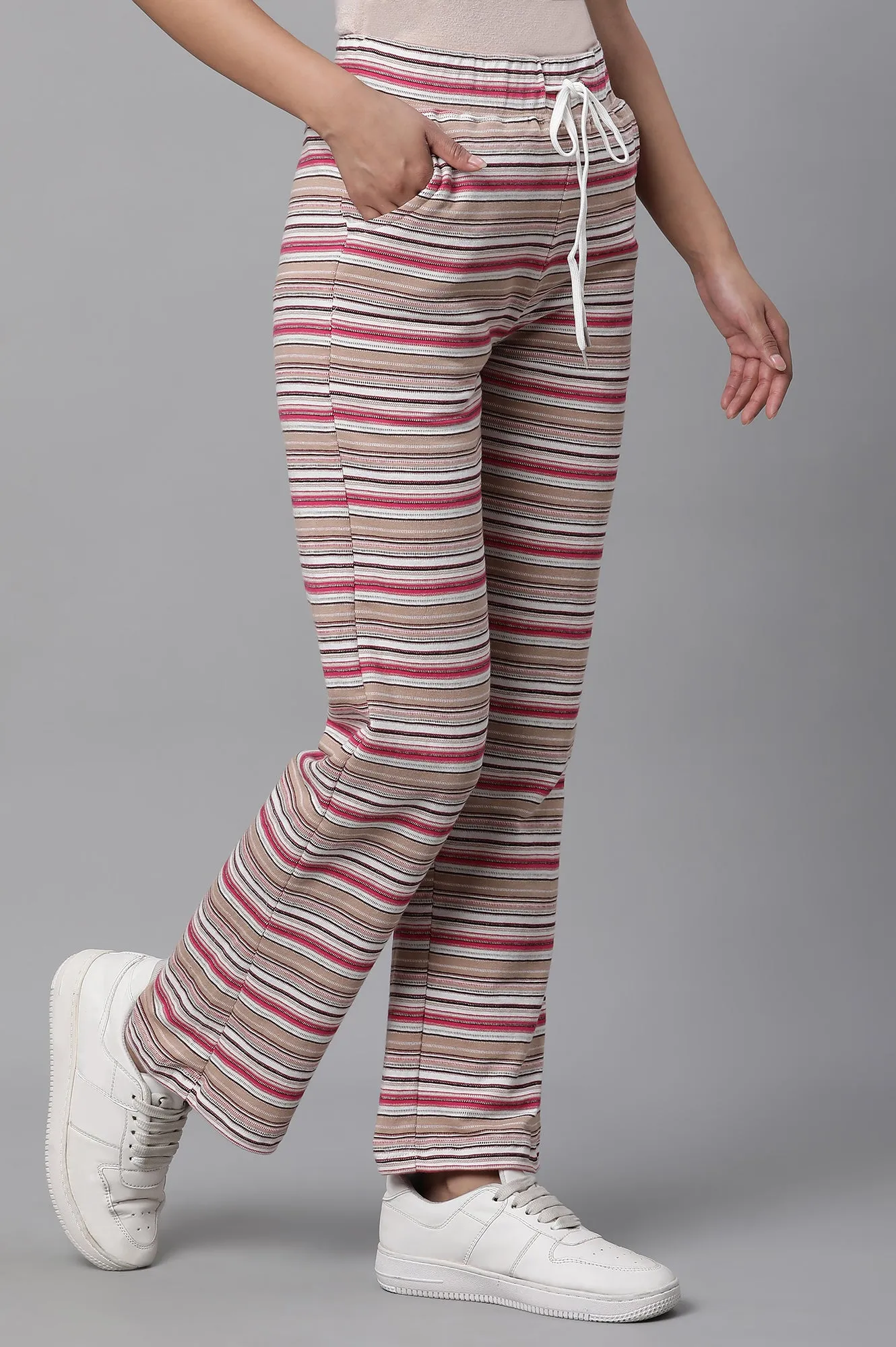 Pink Stripe Printed Lounge Wear Pants