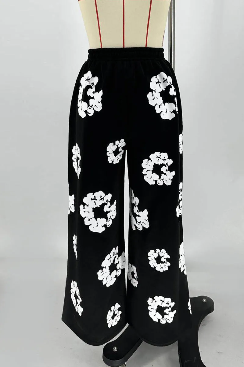 PJ0399 Floral Wide Leg Sweatpants