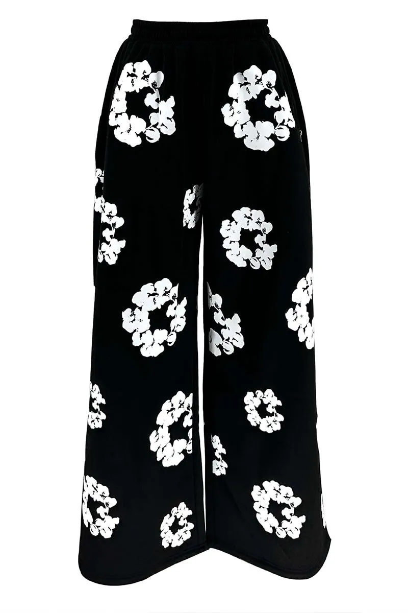 PJ0399 Floral Wide Leg Sweatpants