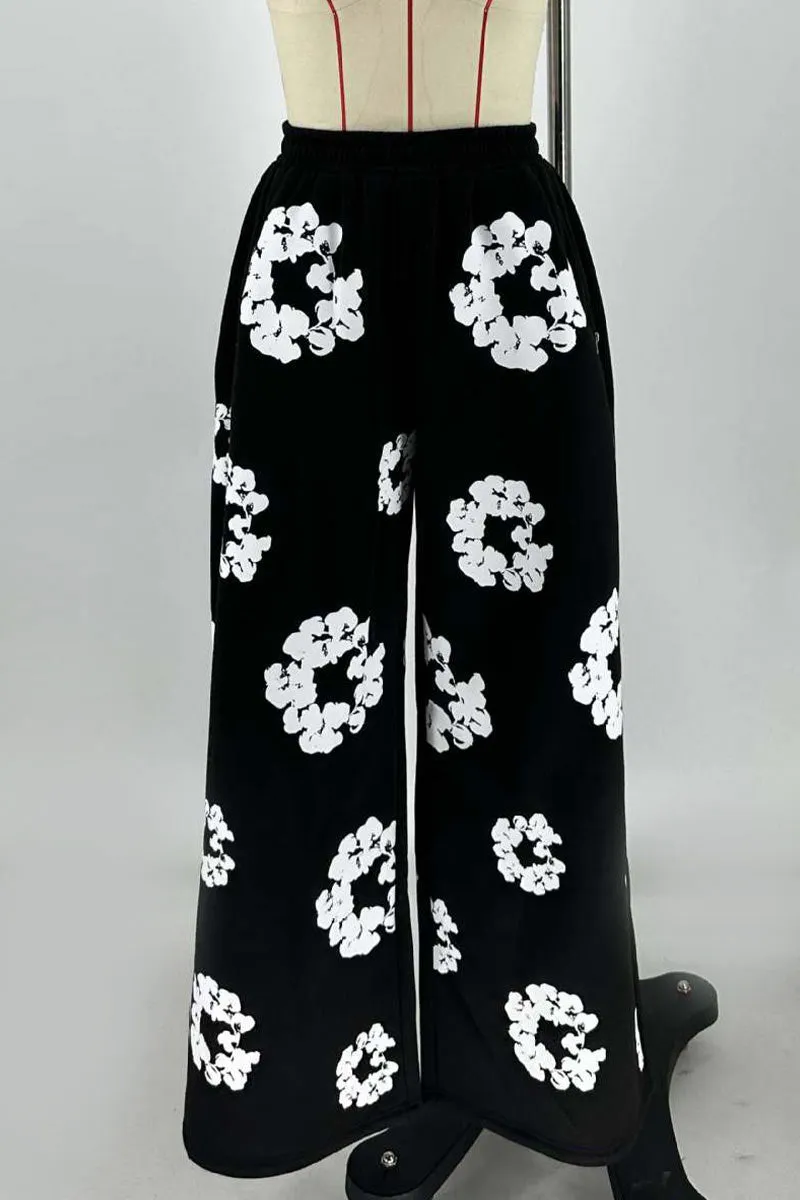 PJ0399 Floral Wide Leg Sweatpants