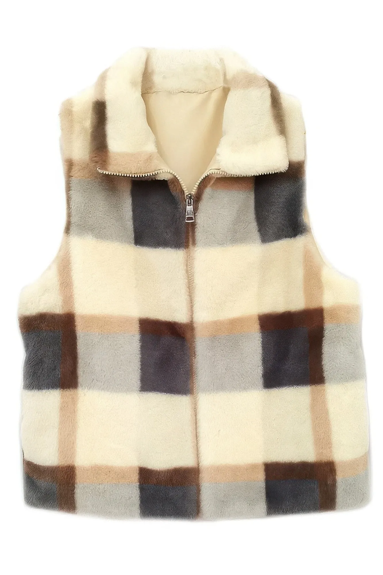 Plaid Faux Fur Vest