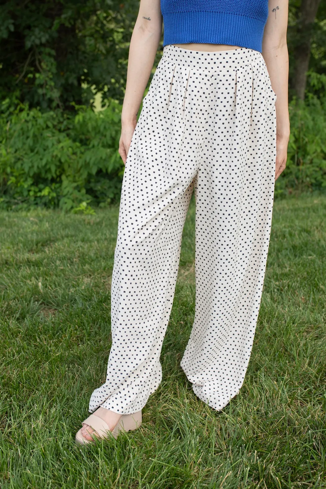 Pleated Dot Wide Leg Pants