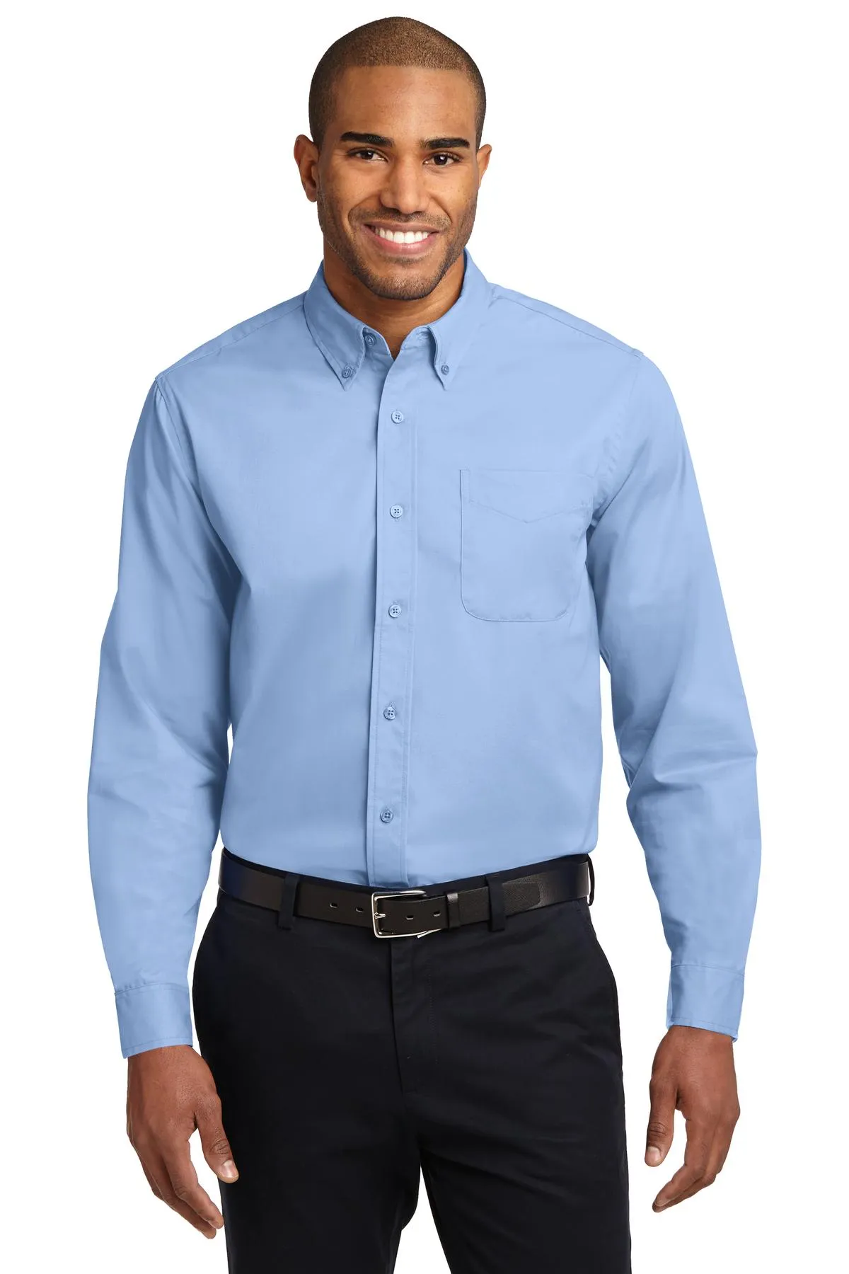 Port Authority Long Sleeve Easy Care Shirt S608 Light Blue/ Light Stone