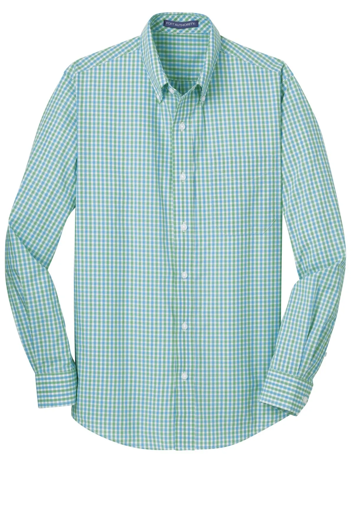 Port Authority Long Sleeve Gingham Easy Care Shirt. S654 Green/ Aqua