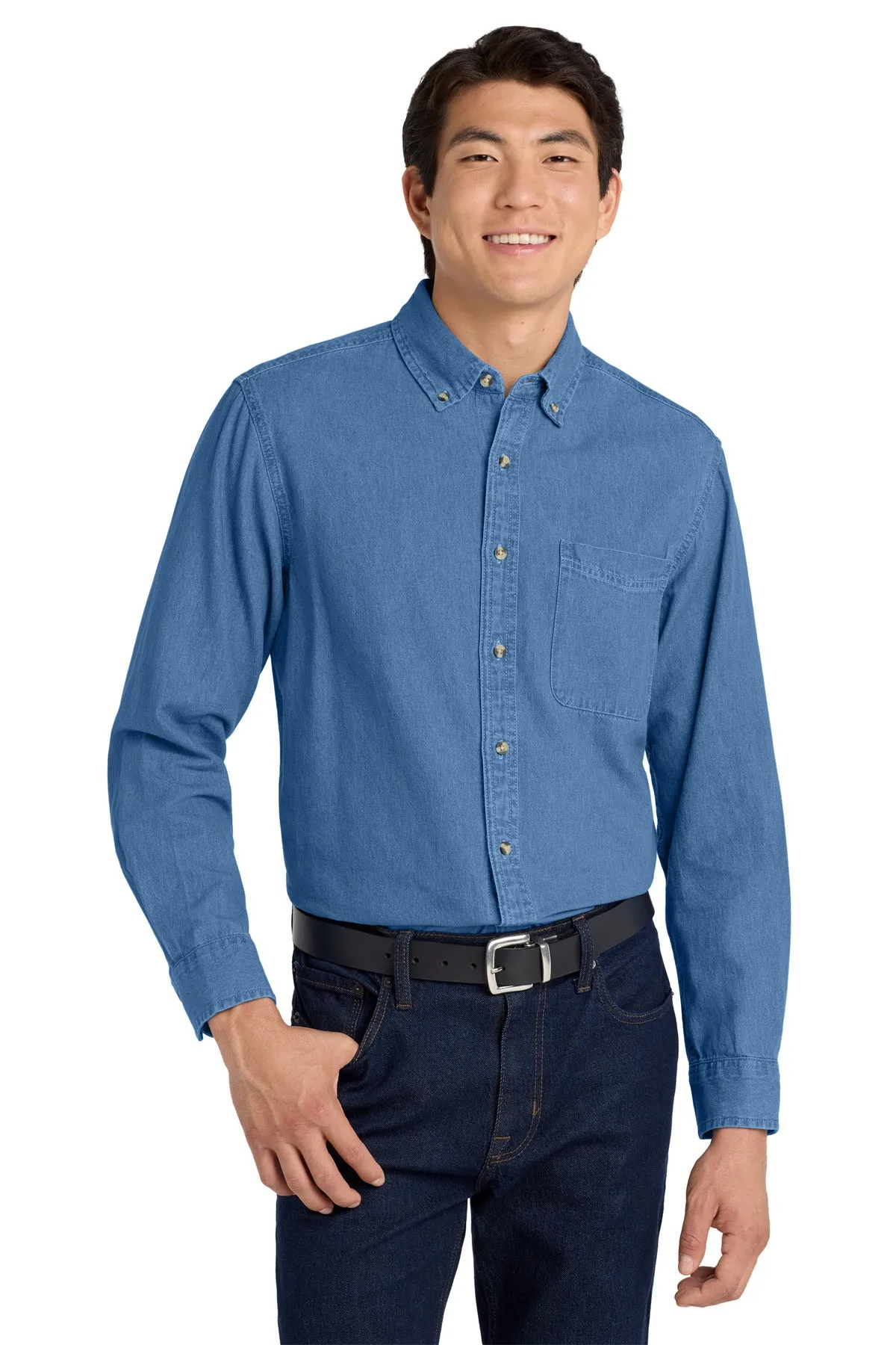 Port Authority Tall Long Sleeve Denim Shirt. TLS600 Faded Blue Tall