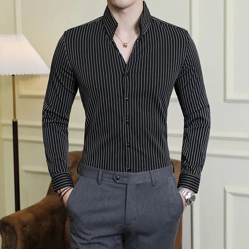 PrestigeWear Herren Langarm-Streifenhemd