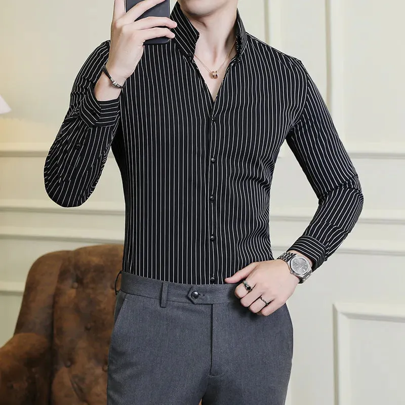 PrestigeWear Herren Langarm-Streifenhemd