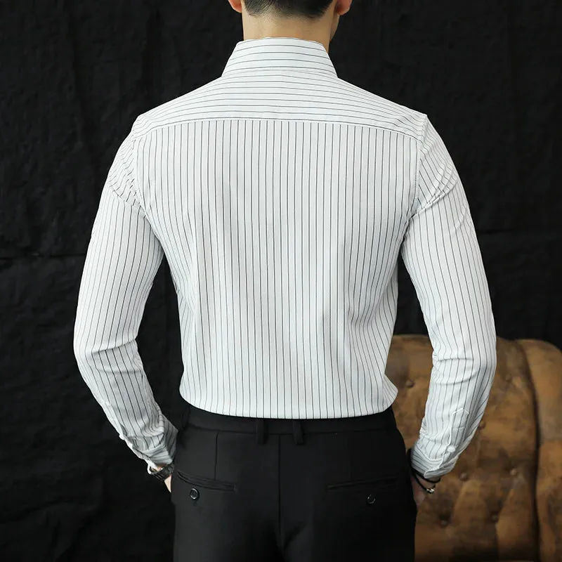 PrestigeWear Herren Langarm-Streifenhemd