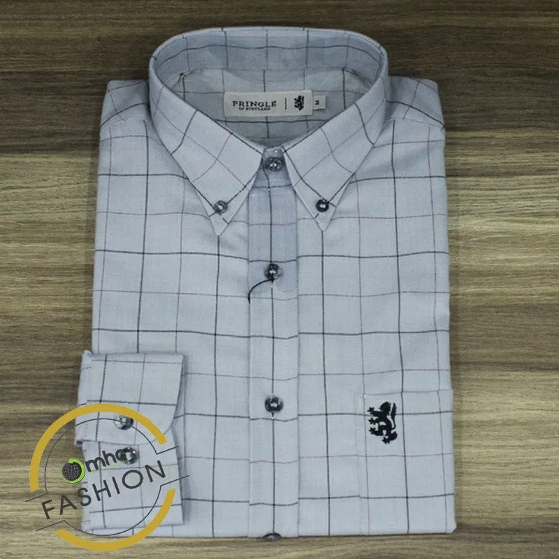 Pringle Mens Long Sleeve Classic Fit Shirt Grey Check