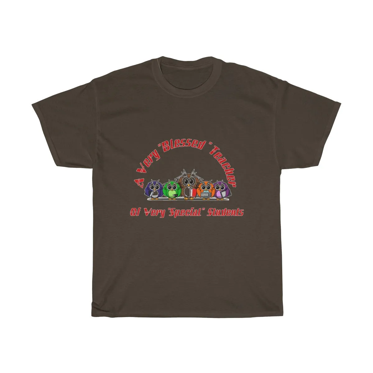 "Blessed Owl Teacher" Red Letters Unisex Heavy Cotton Tee