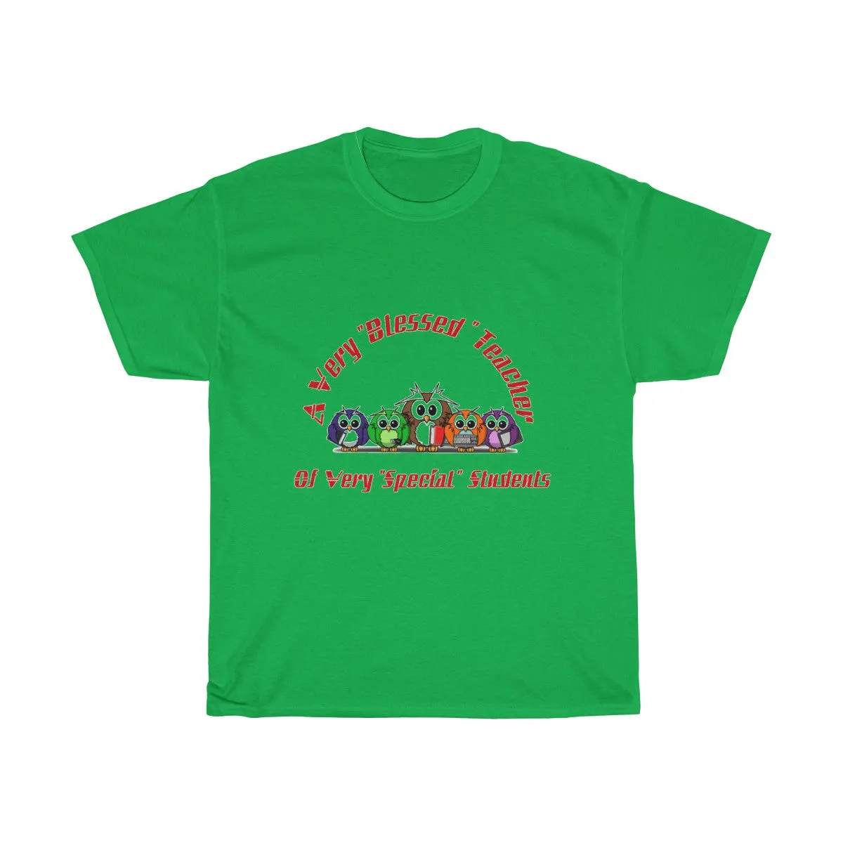 "Blessed Owl Teacher" Red Letters Unisex Heavy Cotton Tee