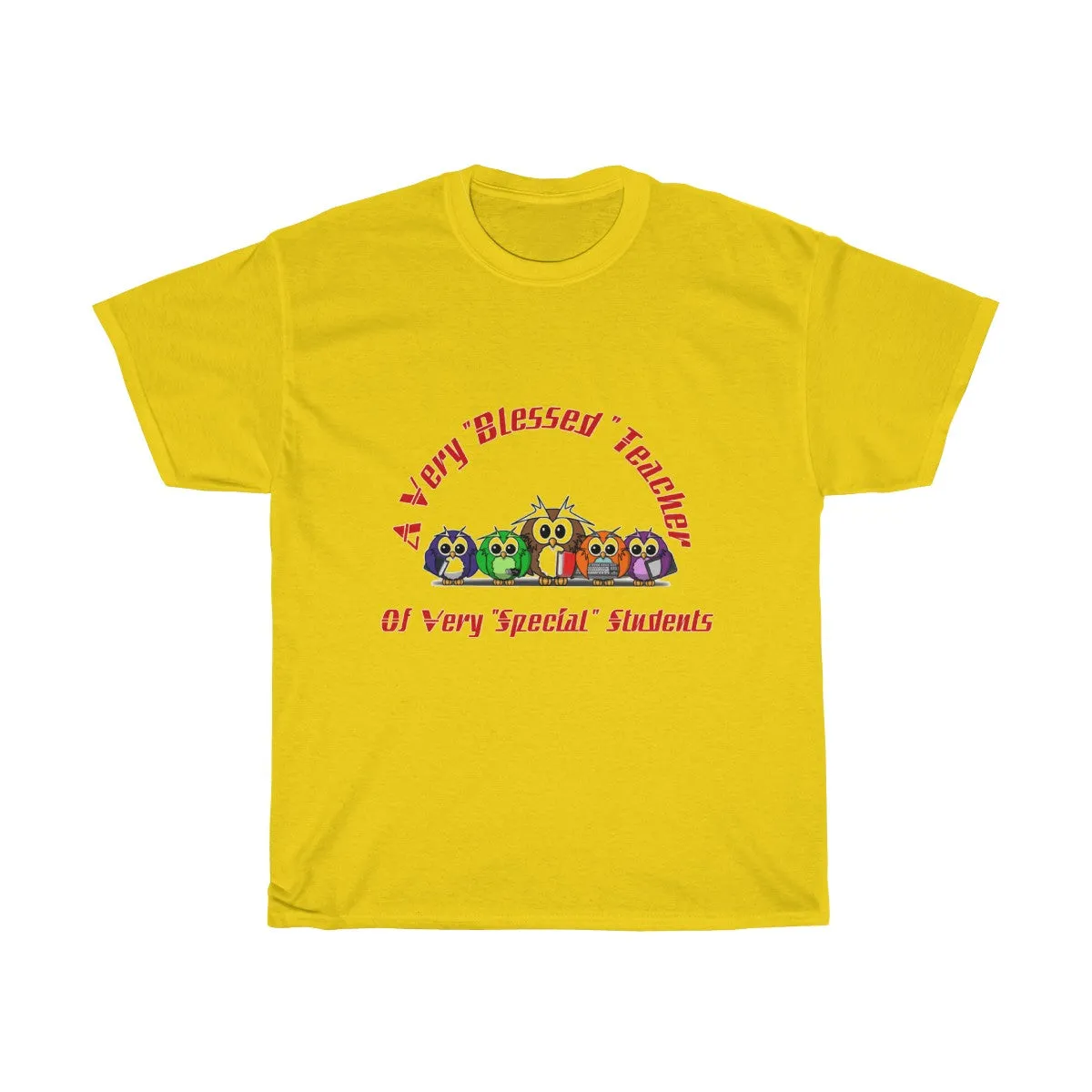 "Blessed Owl Teacher" Red Letters Unisex Heavy Cotton Tee