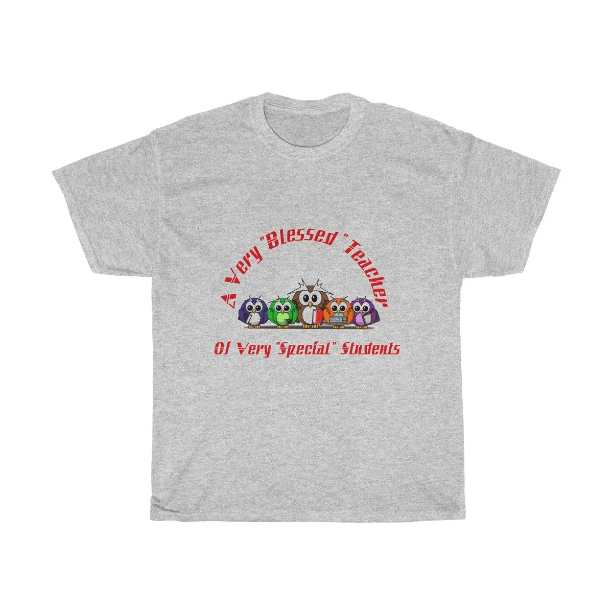 "Blessed Owl Teacher" Red Letters Unisex Heavy Cotton Tee