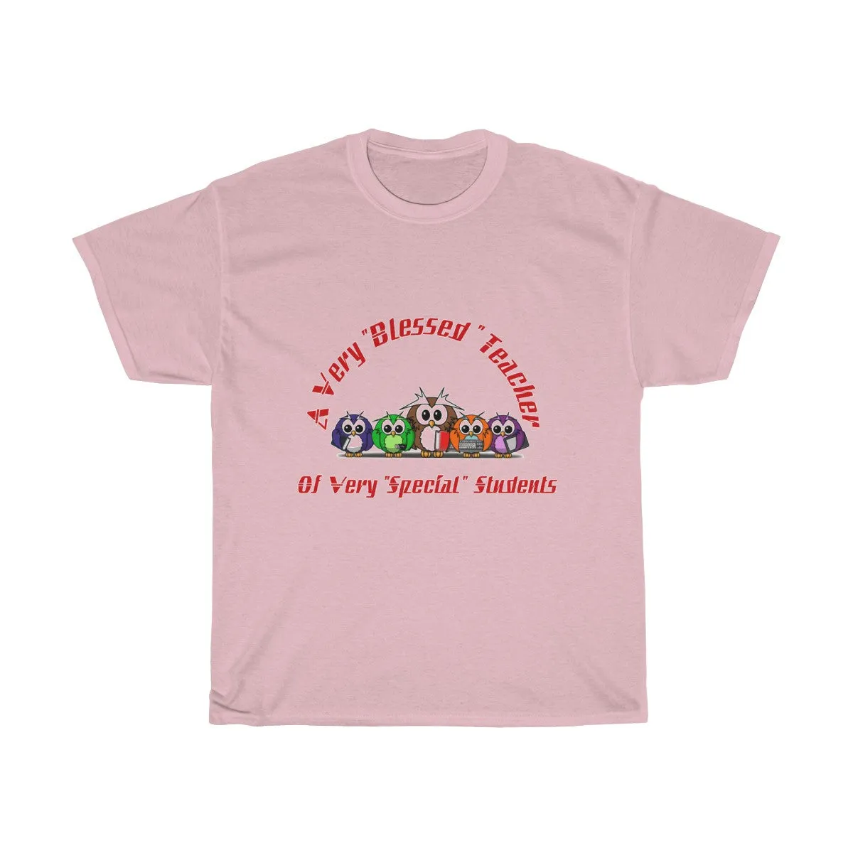 "Blessed Owl Teacher" Red Letters Unisex Heavy Cotton Tee