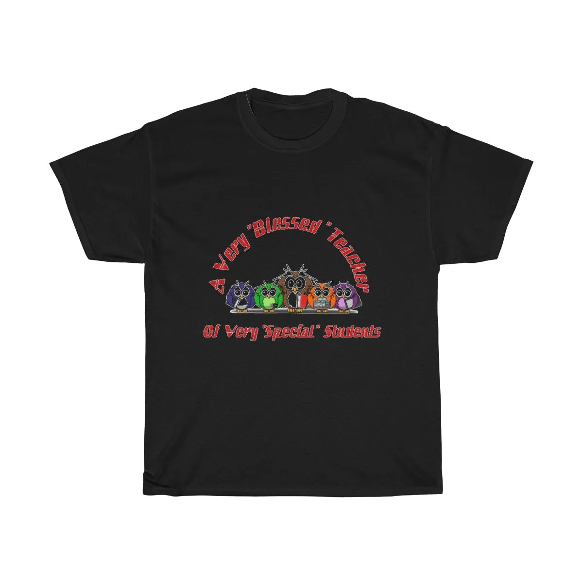 "Blessed Owl Teacher" Red Letters Unisex Heavy Cotton Tee