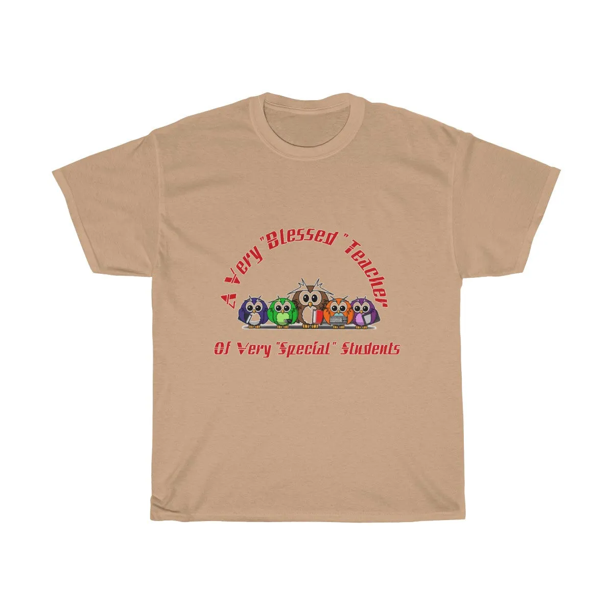 "Blessed Owl Teacher" Red Letters Unisex Heavy Cotton Tee