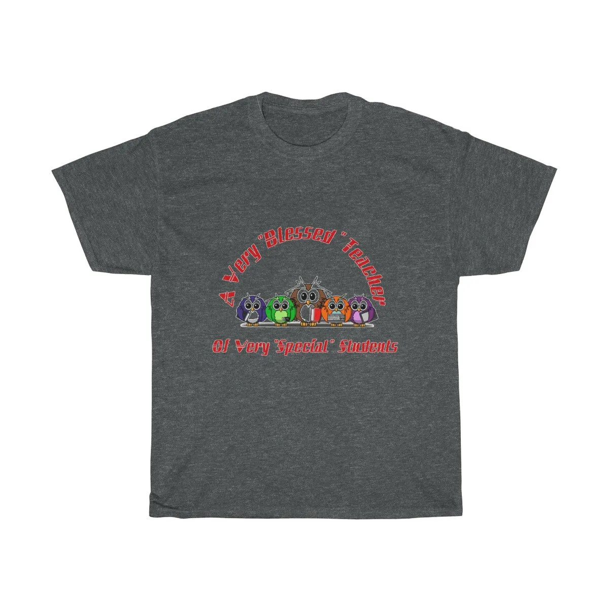 "Blessed Owl Teacher" Red Letters Unisex Heavy Cotton Tee