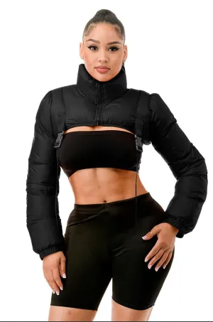 "She Real Cute" Puff Bolero Coat - Black (Reg & Curvy)
