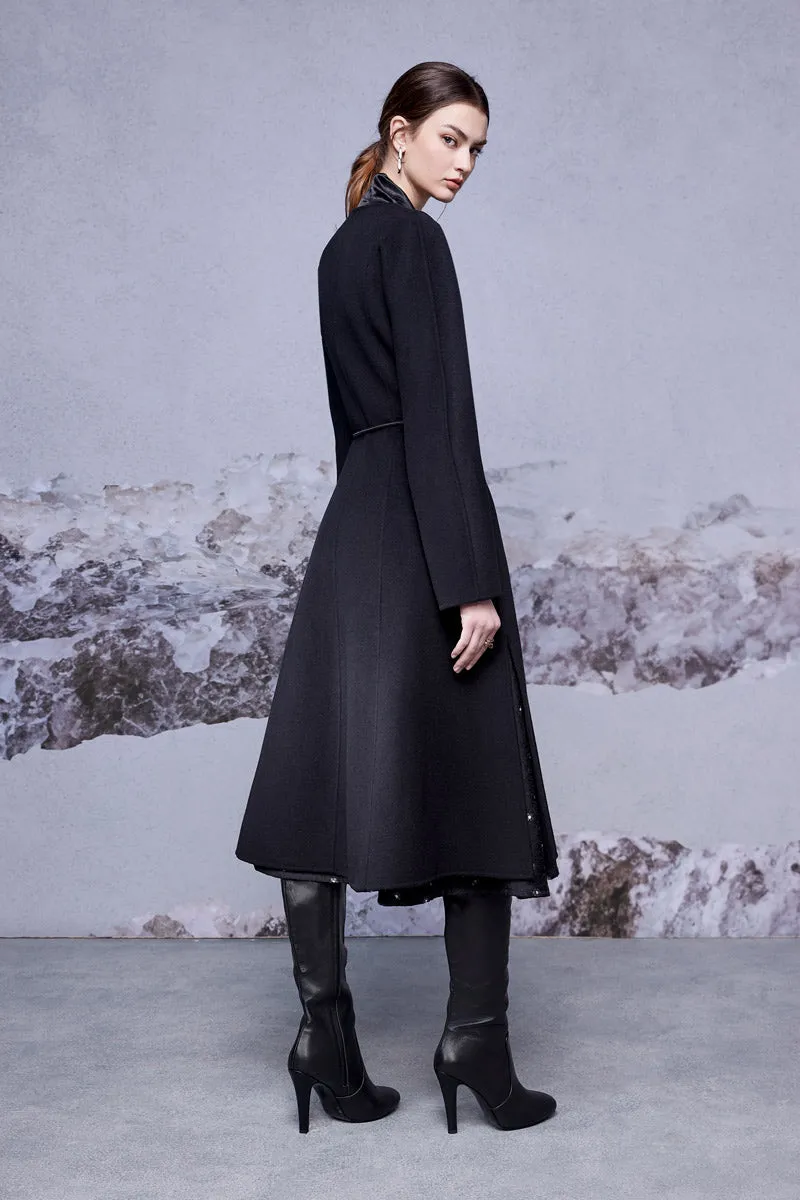 Raven Cashmere Collarless Wrap Coat