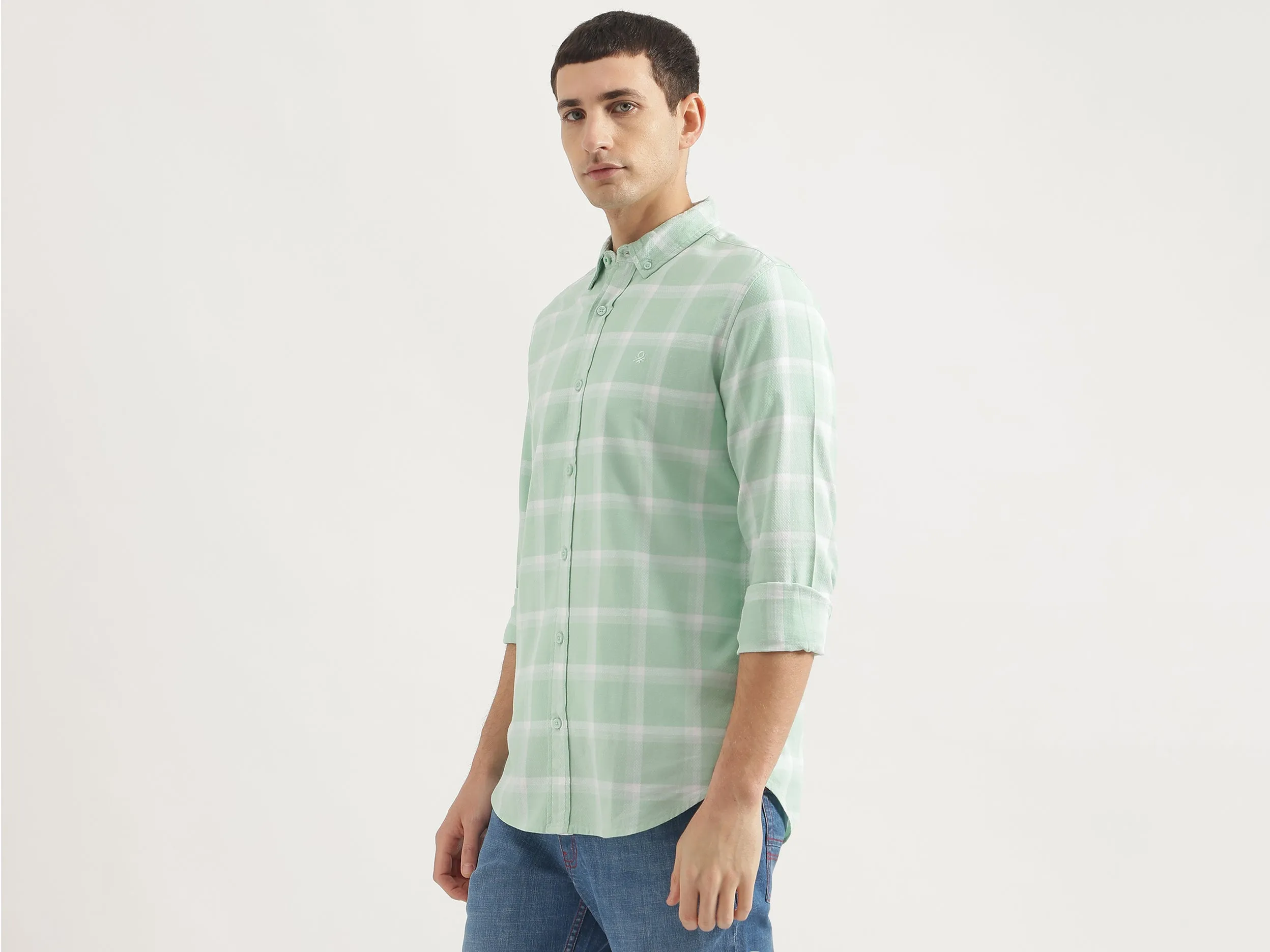 Regular Fit Button Down Collar Checkered Shirt