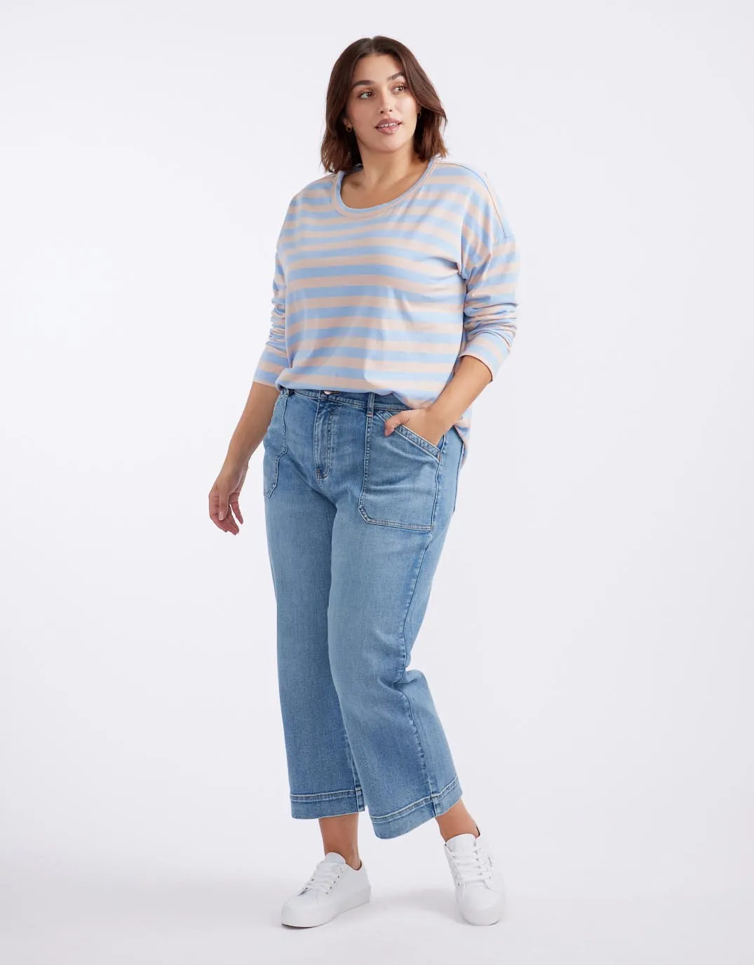 Relaxed Long Sleeve T-Shirt - Dusty Rose/Blue