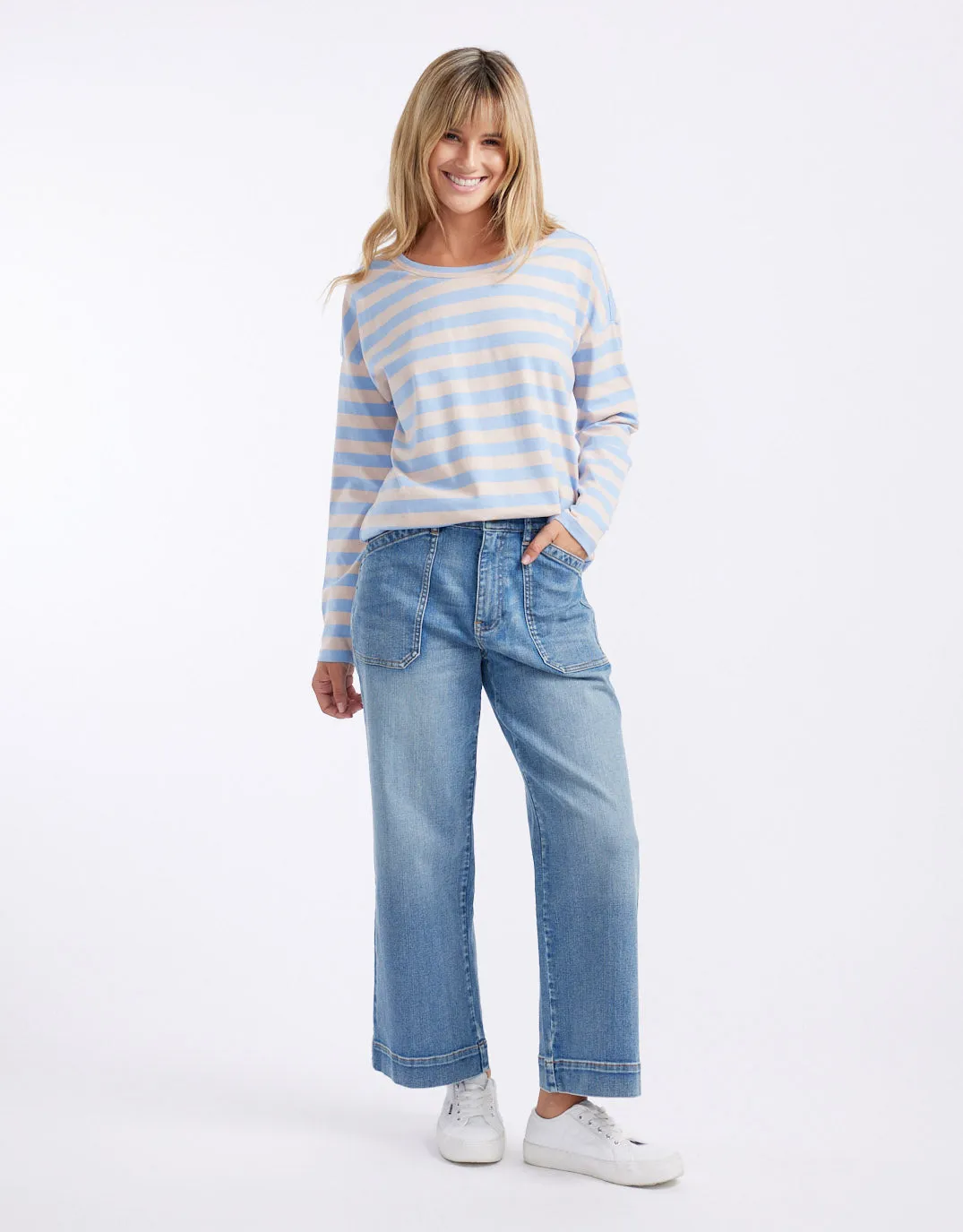 Relaxed Long Sleeve T-Shirt - Dusty Rose/Blue