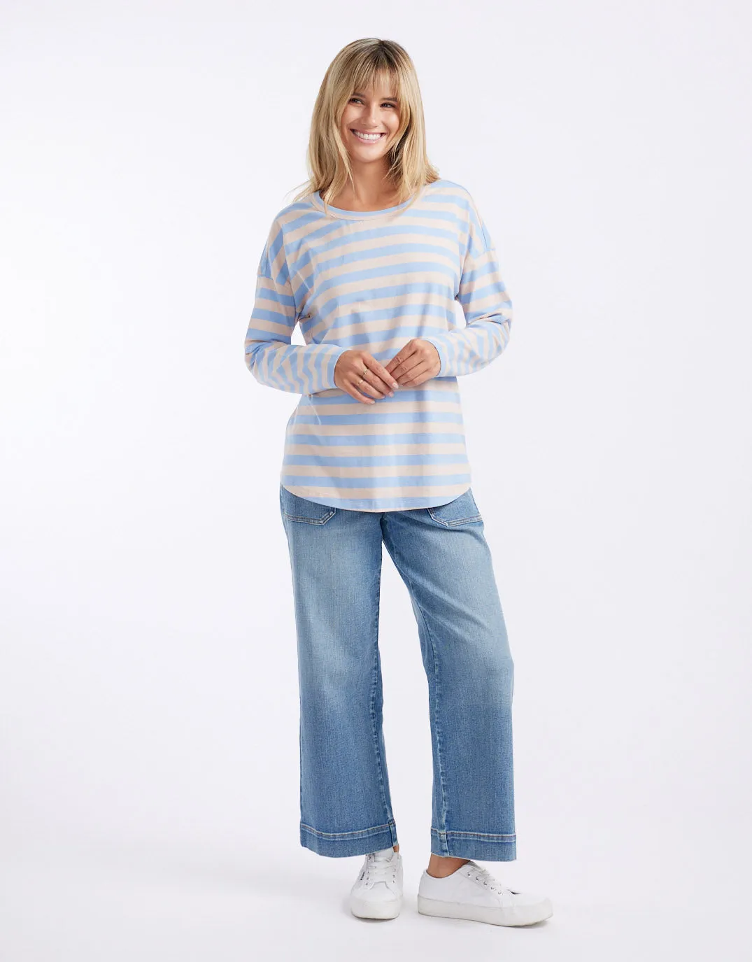 Relaxed Long Sleeve T-Shirt - Dusty Rose/Blue