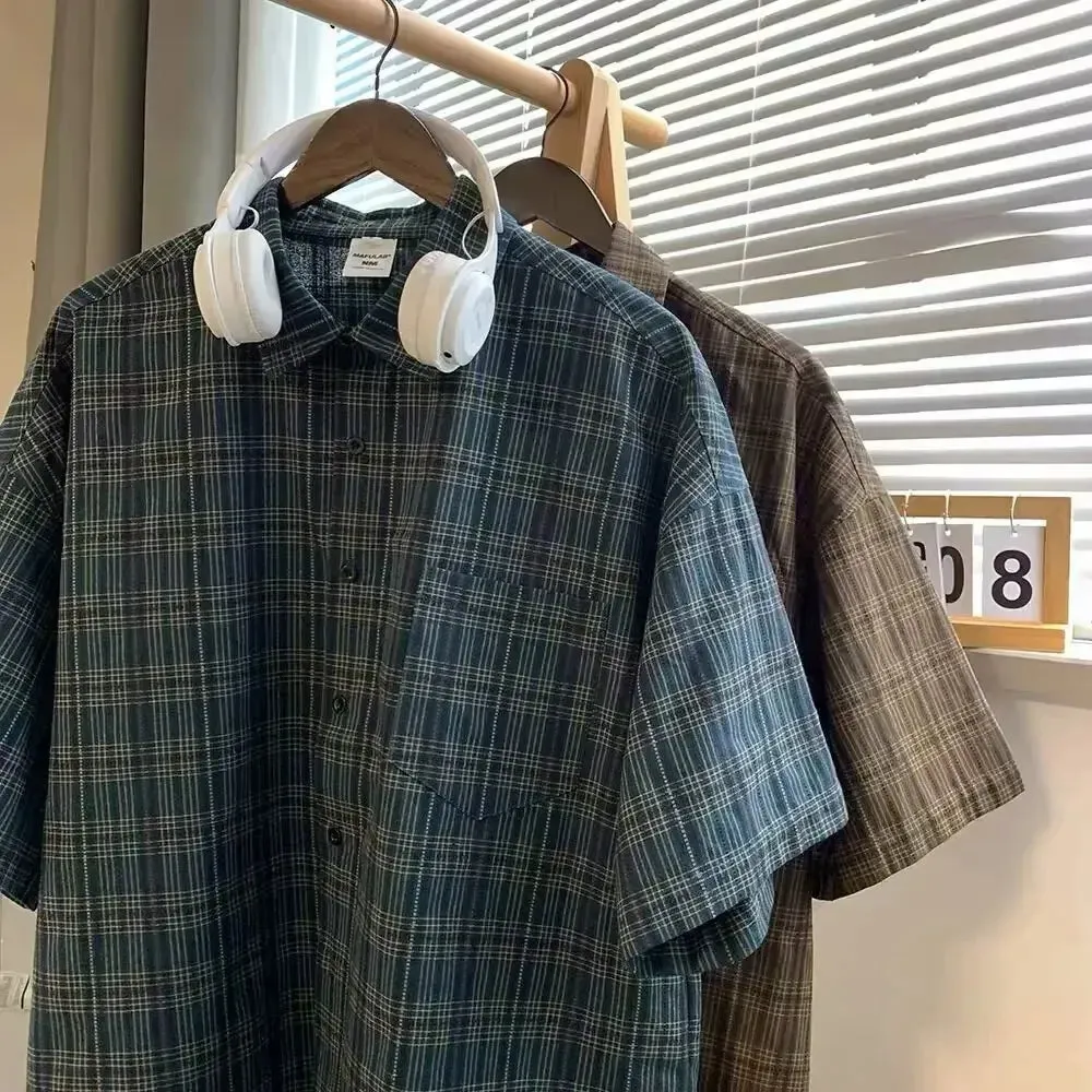 RetroCharm Vintage-Karierte Kurzarmhemd