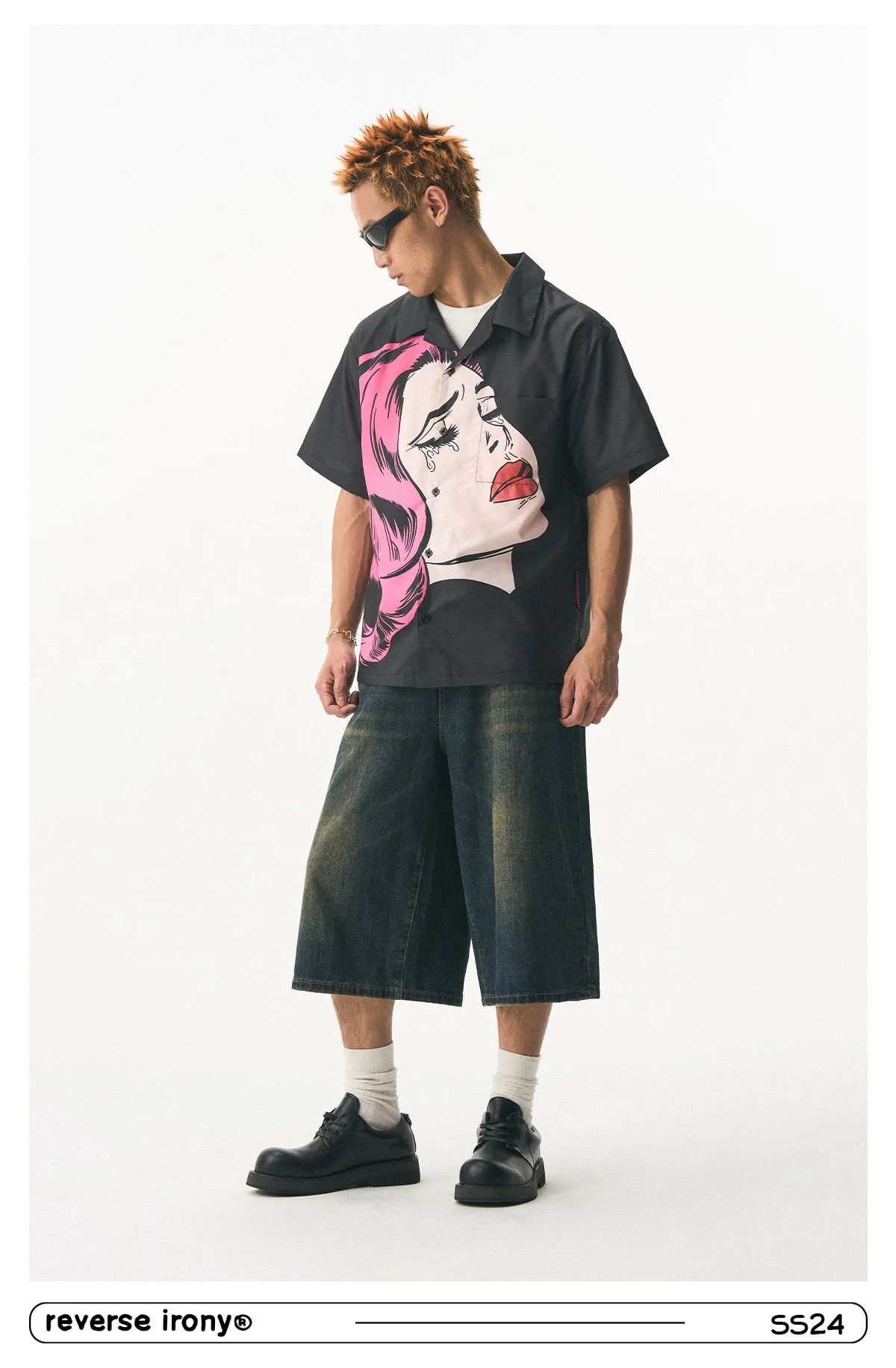 REVERSE IRONY The crying girl print Shirts Unisex Black