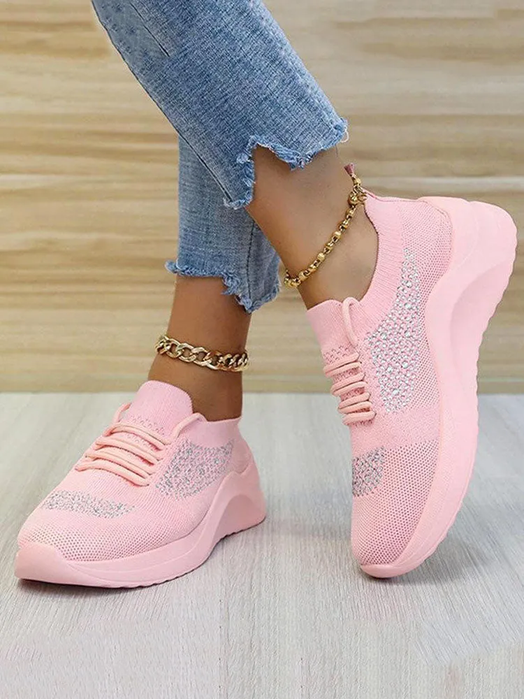 Rhinestone Flyweaving Sneakers