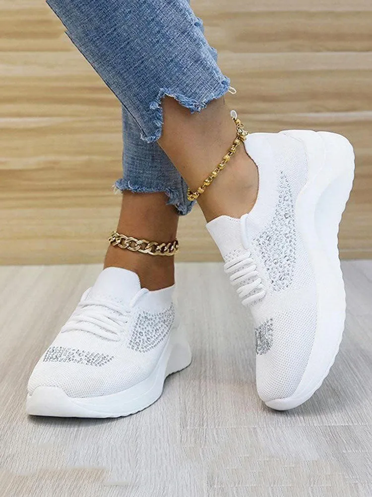 Rhinestone Flyweaving Sneakers