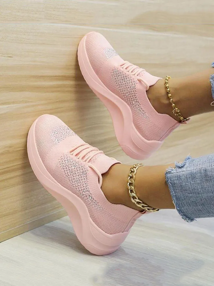 Rhinestone Flyweaving Sneakers