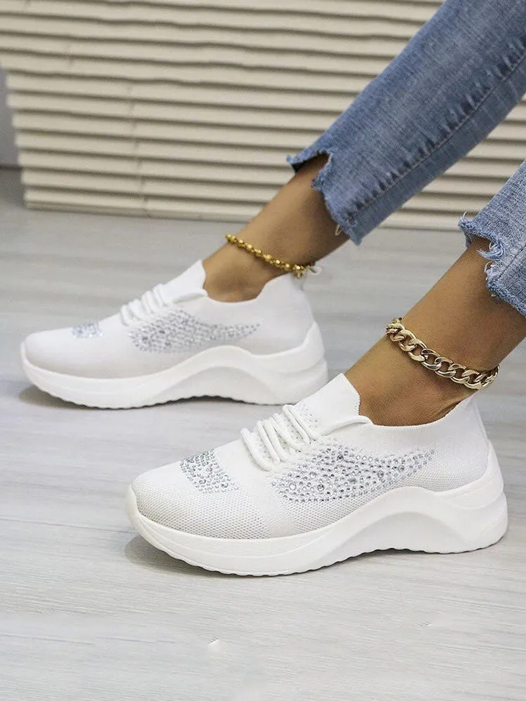 Rhinestone Flyweaving Sneakers
