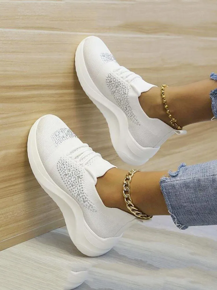 Rhinestone Flyweaving Sneakers
